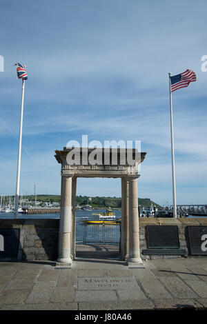 Plymouth, Devon. La barbacane. Le Mayflower Steps. Les Pères Pèlerins partirent pour les États-Unis d'ici. Banque D'Images