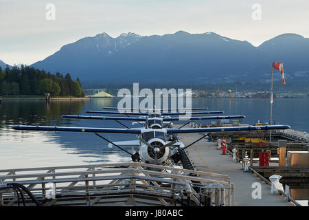 Harbour Air Seaplanes de Havilland Canada DHC-2 Beaver en hydravion amarré au port de Vancouver Flight Centre. Banque D'Images