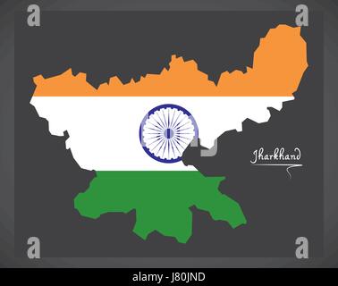 Jharkhand map with Indian national flag illustration Illustration de Vecteur
