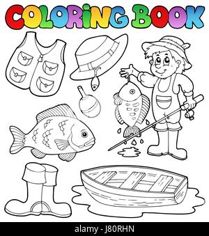 Pêche pêcheur couleur Peinture peint Coloring Book art graphique couleur de démarrage Banque D'Images