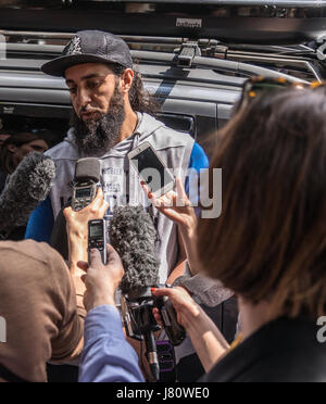 Point de presse à la mosquée Burton Rd, West Didsbury où Salman Abedi adorés. Banque D'Images