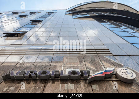 BELGRADE, SERBIE - le 26 mai 2017 : Aeroflot logo sur leur siège pour la Serbie à Belgrade. Aeroflot est le plus gros transporteur aérien russe Photo d'un Banque D'Images