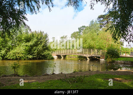 Un pont sur une rivière au parc de Salisbury, Angleterre, Royaume-Uni. Banque D'Images