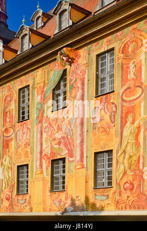Allemagne, Bavière, Bamberg, Altes Rathaus ou Ancien Hôtel de Ville, Détail des fresques avec chérubin en saillie. Banque D'Images