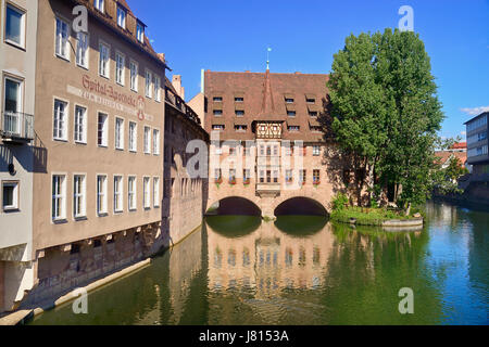 Allemagne, Bavière, Nuremberg, Heilig Geist Spital ou Saint Esprit l'hôpital. Banque D'Images