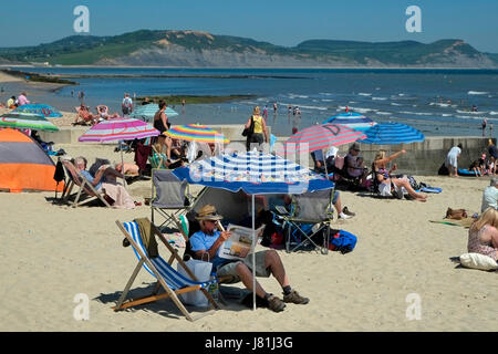 Lyme Regis, dans le Dorset, UK. 26 mai, 2017. Les personnes bénéficiant de la journée la plus chaude de l'année jusqu'à présent (le vendredi 26 avril.Mai) sur la plage de Lyme Regis, dans le Dorset, UK Crédit : christopher jones/Alamy Live News Banque D'Images