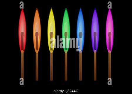 Correspond à brûler dans les flammes de l'arc-en-ciel de couleurs sur fond noir. Vector illustration d'affaires, concept d'individualité, pensée différente Illustration de Vecteur