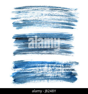 Ensemble de coups de pinceau d'encre bleu cyan isolé sur le fond blanc. Banque D'Images