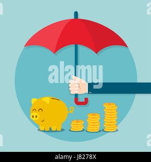 Main tenant parapluie pour protéger l'argent. Vector illustration d'épargne financière concept. Illustration de Vecteur