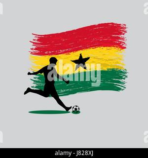 Joueur de football action avec République du Ghana drapeau sur arrière-plan Illustration de Vecteur
