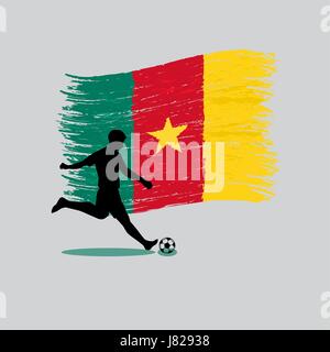 Joueur de football action avec République du Cameroun drapeau sur arrière-plan Illustration de Vecteur