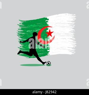 Joueur de foot avec action République démocratique populaire d'Algérie drapeau sur arrière-plan Illustration de Vecteur