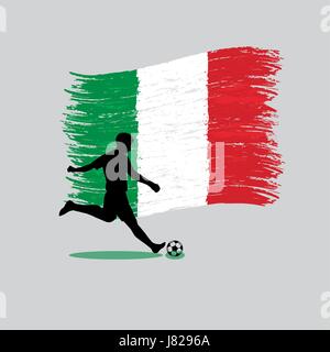 Joueur de foot avec action sur fond de drapeau de la République italienne Illustration de Vecteur