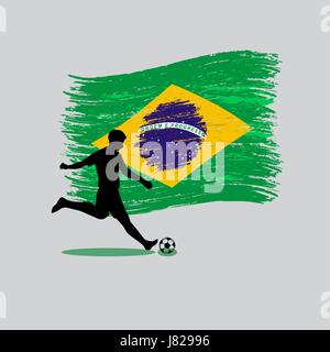 Joueur de football avec le Brésil d'action sur fond de drapeau Illustration de Vecteur