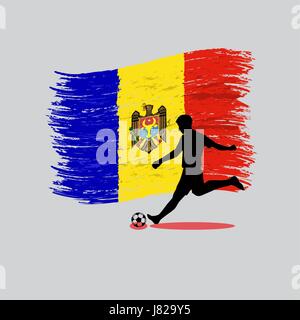 Joueur de football action avec République de Moldova drapeau sur background vector Illustration de Vecteur