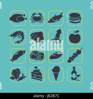 Télévision style alimentaire vector icon set Illustration de Vecteur