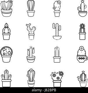 Fleur de cactus icons set style du contour, Illustration de Vecteur