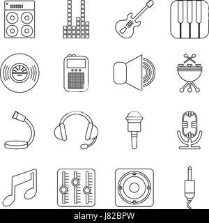 Symboles de studio d'enregistrement icons set style du contour, Illustration de Vecteur