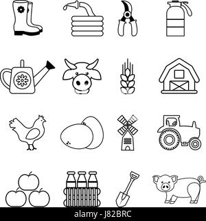 Agricole Ferme icons set style du contour, Illustration de Vecteur