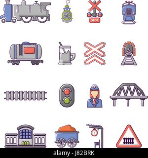 Railroad Train icons set, cartoon style Illustration de Vecteur