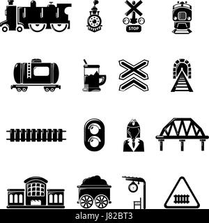 Railroad Train icons set, le style simple Illustration de Vecteur