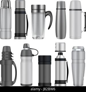 Maquette Thermos set, style réaliste Illustration de Vecteur