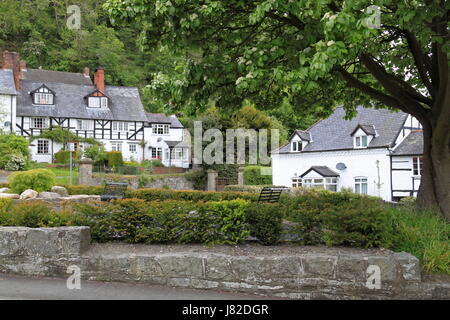 Maisons à colombages, Chirbury Road, Montgomery, Montgomeryshire, Powys, Pays de Galles, Grande-Bretagne, Royaume-Uni, UK, Europe Banque D'Images