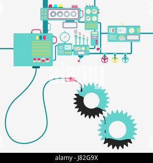 L'usine de machines et de ravitaillement en pétrole raffinage une vitesse. Couronne d'être rempli par un gaz d'huile avec pompe. Illustration de Vecteur