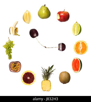 Aliment alimentaire date heure horloge isolés indication du temps de rafraîchissement mûrs raisins Banque D'Images