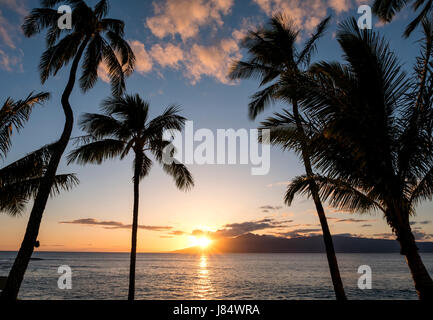 Napili Bay, coucher de soleil, Maui Ouest, Hawaï, États-Unis. Banque D'Images