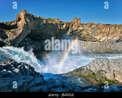 À arc-en-ciel cascade Godafoss, Laugar, Fosshólli, Island Banque D'Images