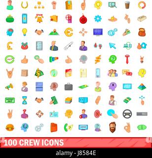 L'équipage 100 icons set, cartoon style Illustration de Vecteur