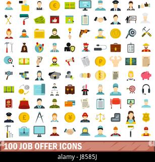 100 offres d'icons set, style plat Illustration de Vecteur