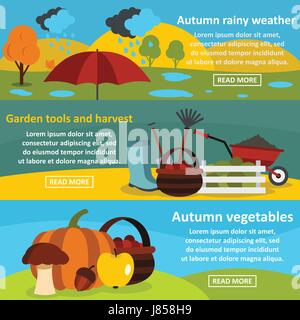Jardin d'automne banner ensemble horizontal, style plat Illustration de Vecteur