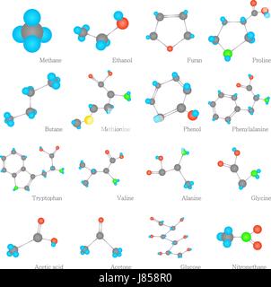 Substances molécules icons set, style plat Illustration de Vecteur