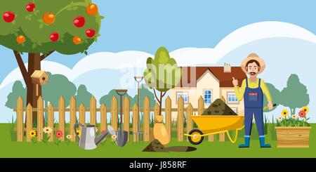 Homestead jardinier icons set, cartoon style Illustration de Vecteur