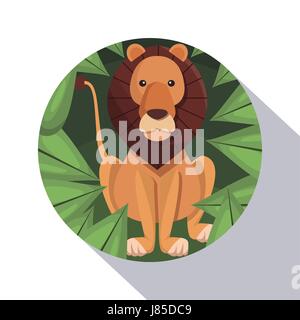 Châssis circulaire d'une ombre de lion gros plan de l'affiche dans la jungle Illustration de Vecteur