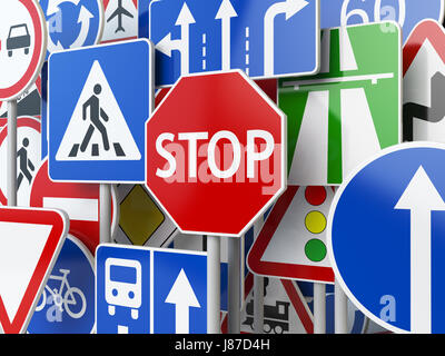 S'arrêter. La signalisation du trafic sur le fond de ciel. 3d illustration Banque D'Images