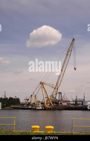 Harbour, Hambourg, ports, Elbe, hamburger, hamburger, jaune, nuage, port, Banque D'Images