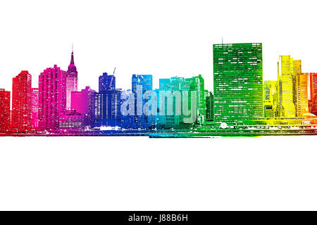 New York City waterfront skyline.Vue de l'Empire state building, UN builoding noir et blanc Banque D'Images