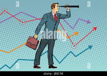 Businessman looking through a telescope Illustration de Vecteur
