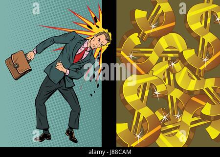 Businessman brise le mur de sa tête, l'argent et la richesse Illustration de Vecteur