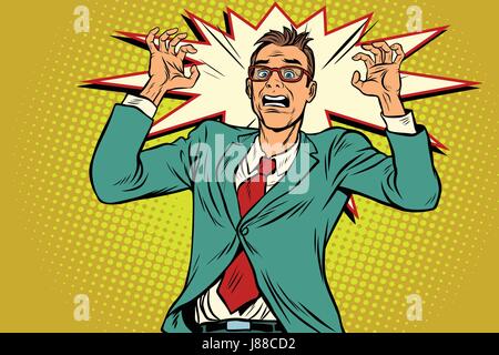 Businessman dans la panique, le stress au travail Illustration de Vecteur