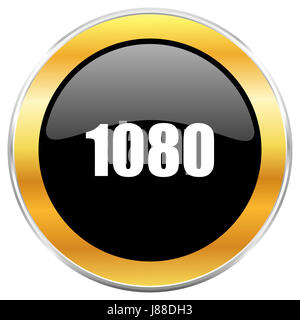 1080 L'icône web noir avec bordure or isolé sur fond blanc. Bouton brillant rond. Banque D'Images