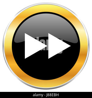 Revenir en icône web noir avec bordure or isolé sur fond blanc. Bouton brillant rond. Banque D'Images