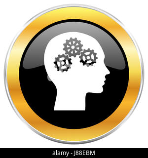L'icône web noir tête avec golden border isolé sur fond blanc. Bouton brillant rond. Banque D'Images