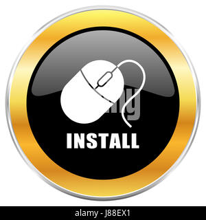 Installer l'icône web noir avec bordure or isolé sur fond blanc. Bouton brillant rond. Banque D'Images