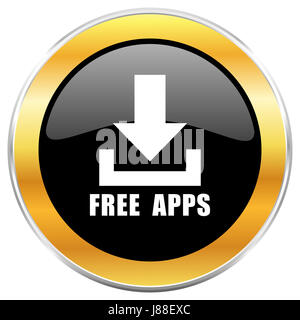 Free apps web icon noir avec bordure or isolé sur fond blanc. Bouton brillant rond. Banque D'Images