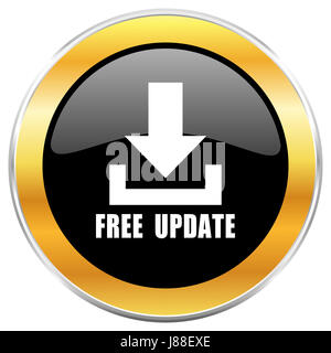 Mise à jour gratuite icône web noir avec bordure or isolé sur fond blanc. Bouton brillant rond. Banque D'Images