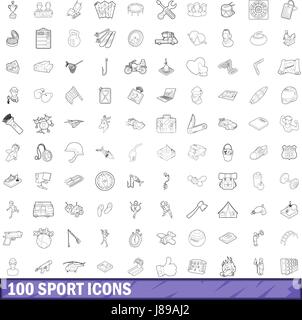 100 sport icons set style du contour, Illustration de Vecteur